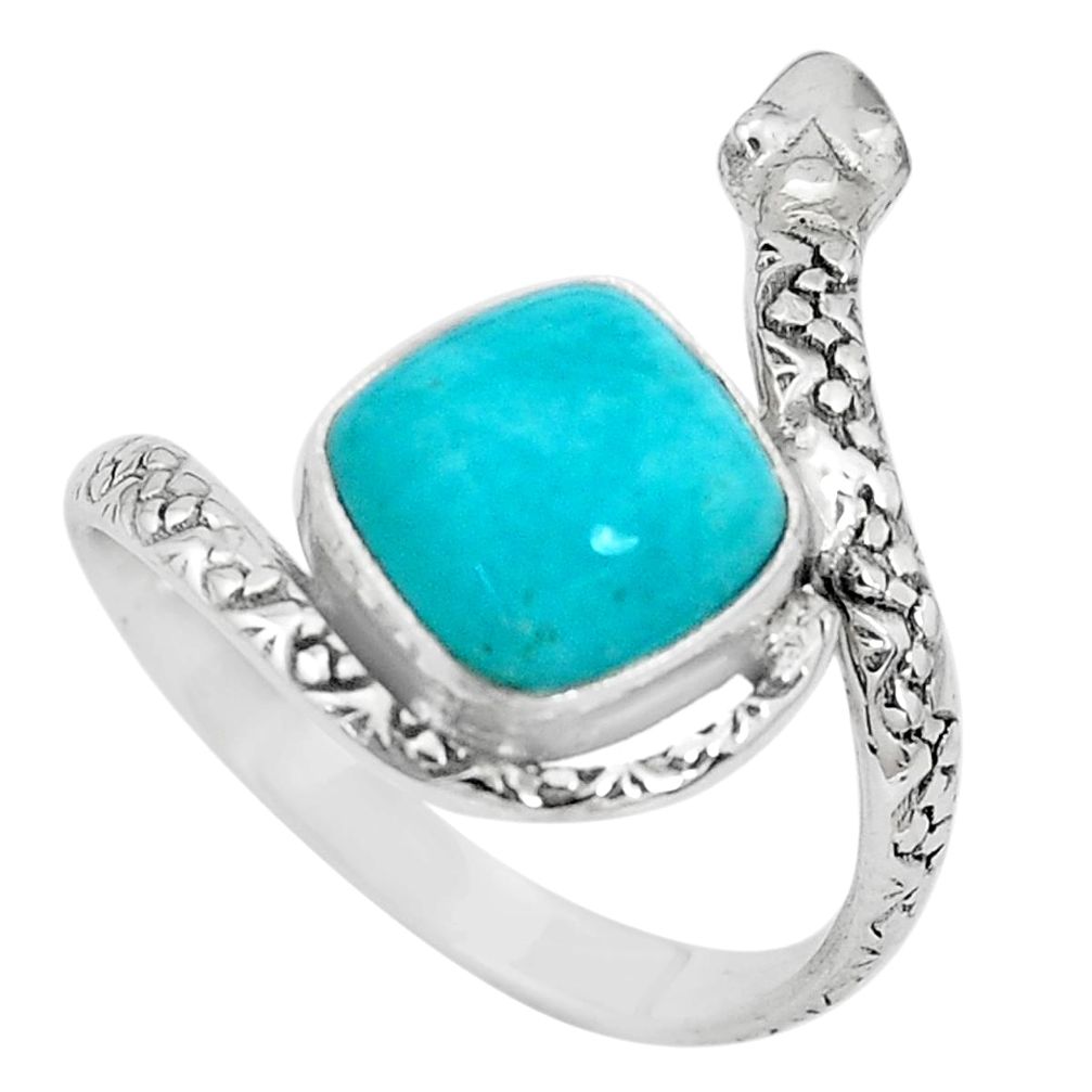 Natural green peruvian amazonite 925 silver snake solitaire ring size 9 p29892
