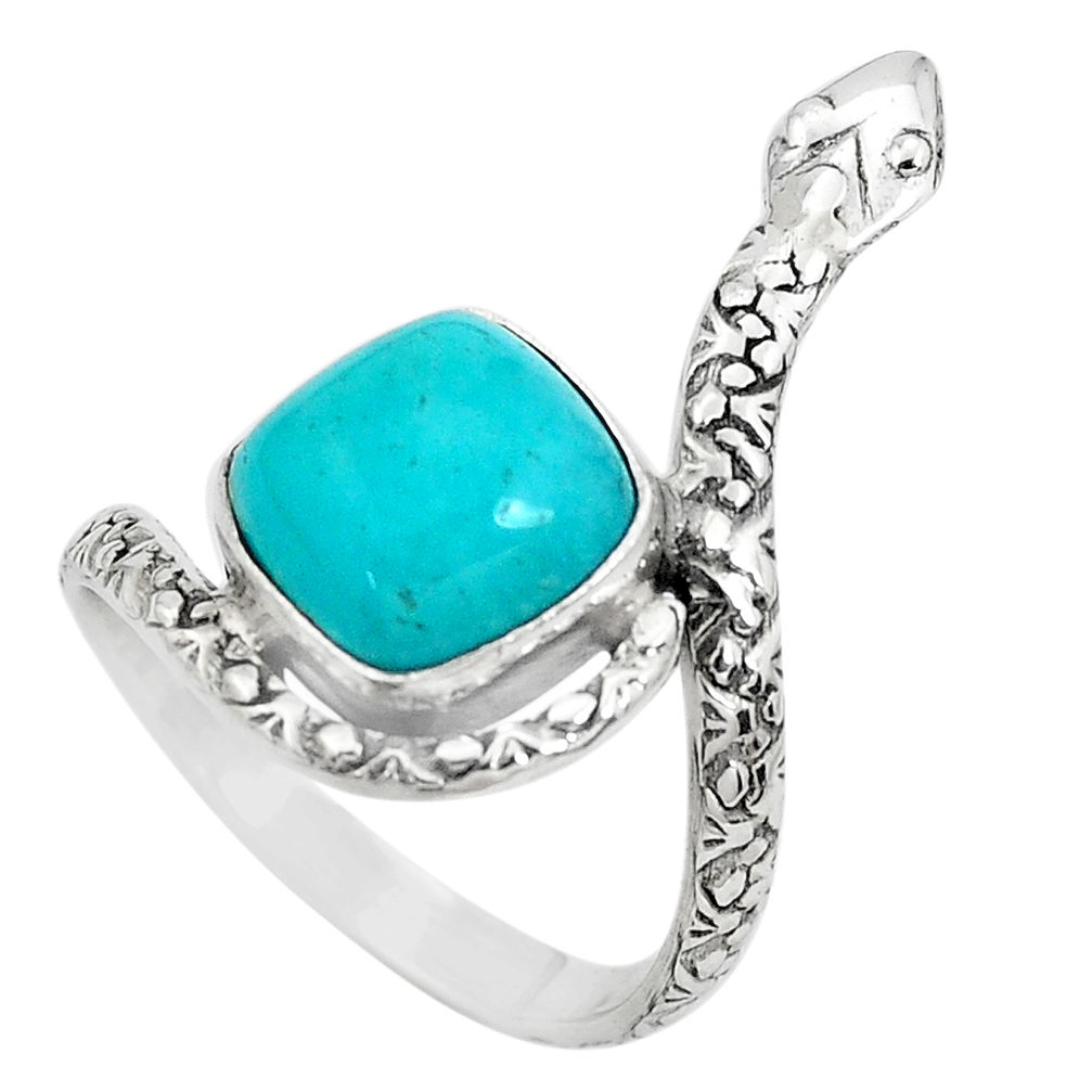 Natural green peruvian amazonite 925 silver snake solitaire ring size 8 p29893