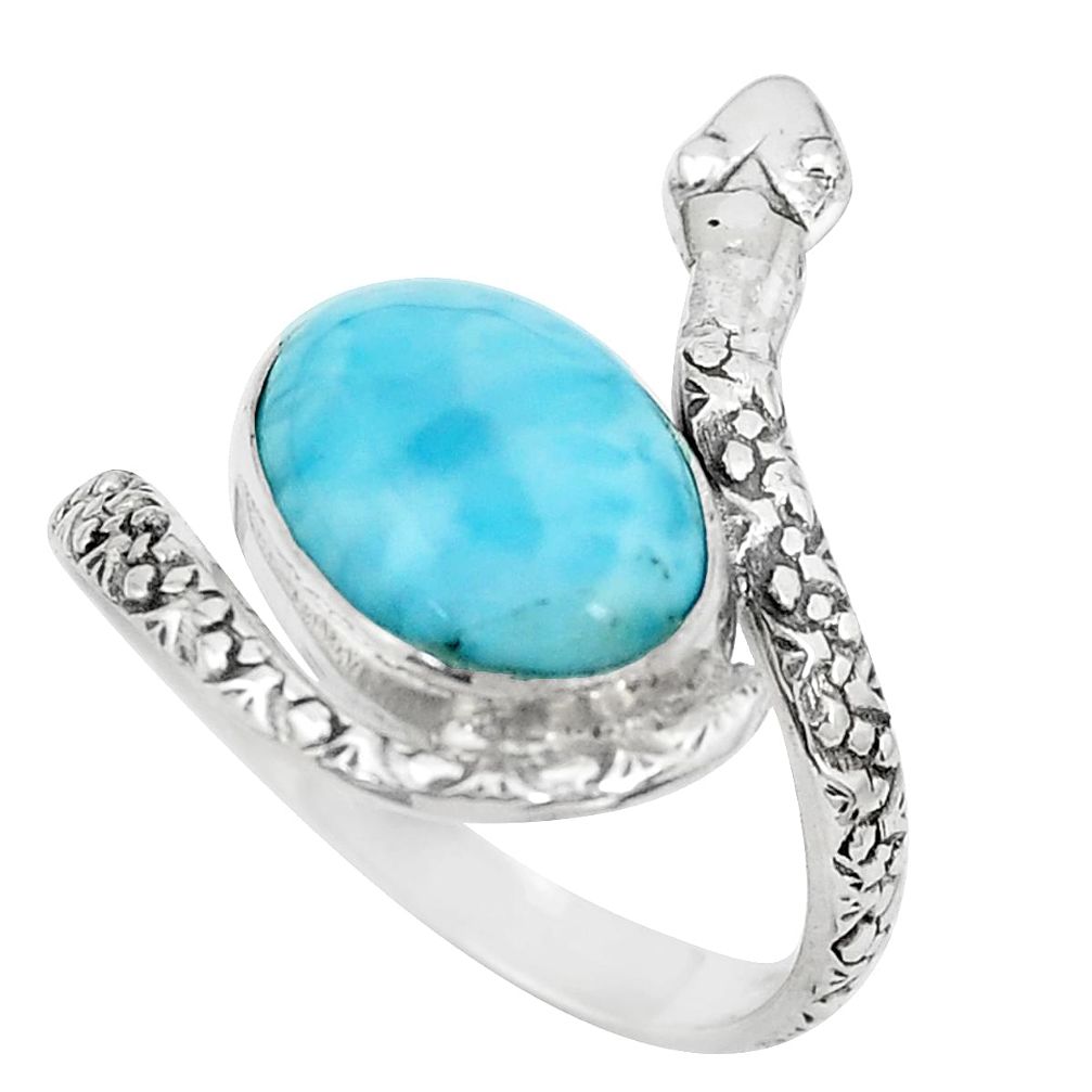925 silver 6.31cts natural blue larimar snake solitaire ring size 9 p29894
