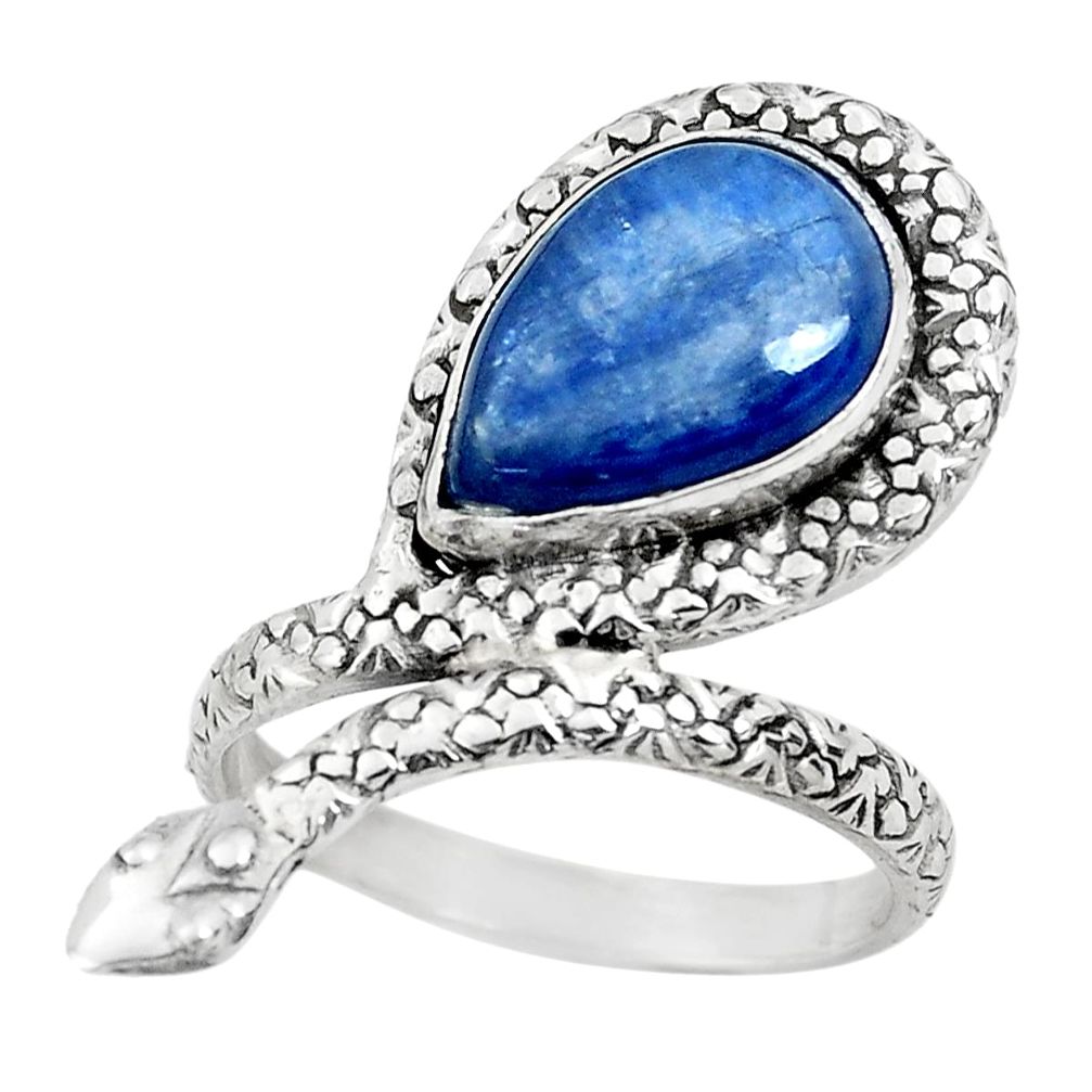 6.62cts natural blue kyanite 925 silver snake solitaire ring size 9 p29895