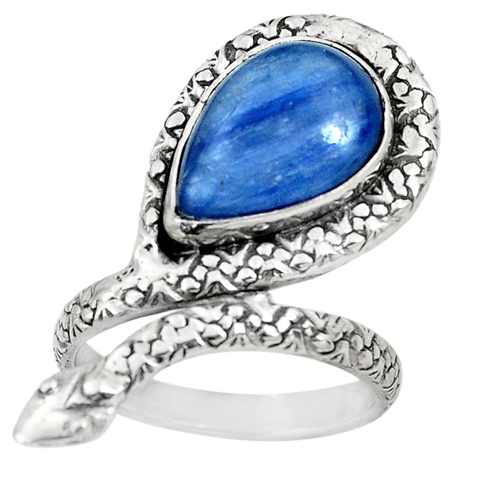 6.57cts natural blue kyanite 925 silver snake solitaire ring size 7.5 p29896