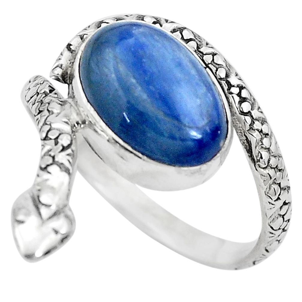 6.26cts natural blue kyanite 925 silver snake solitaire ring size 10.5 p29899