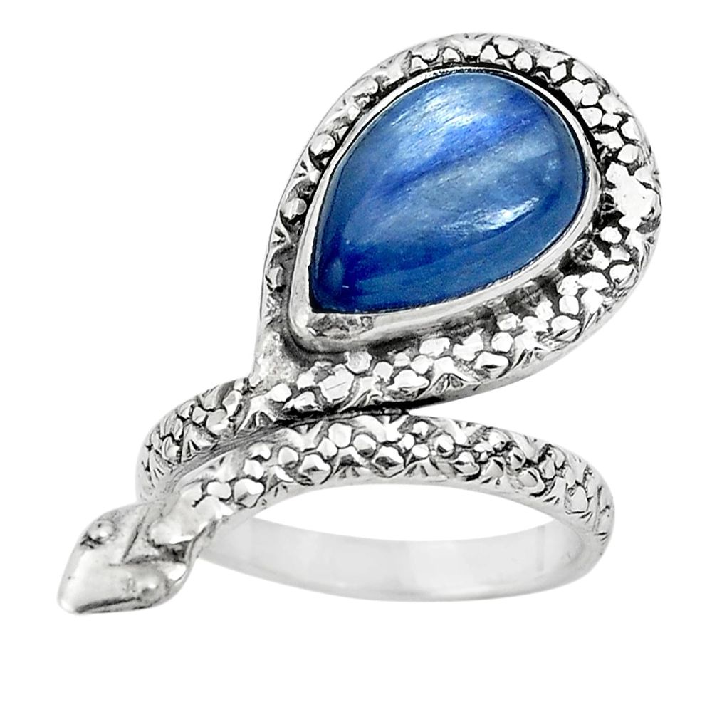 6.92cts natural blue kyanite 925 silver snake solitaire ring size 7.5 p29900