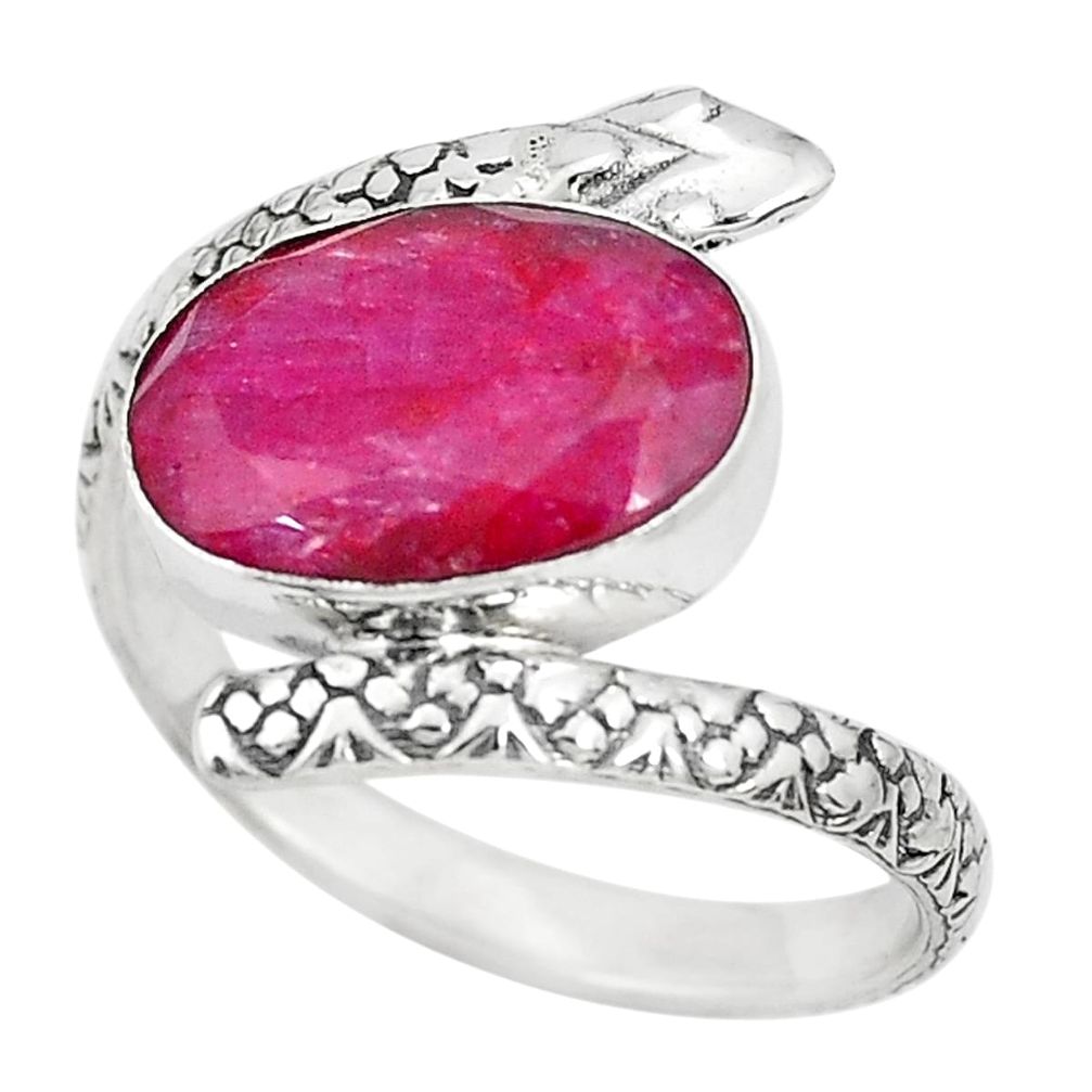 6.85cts natural red ruby 925 silver snake solitaire ring jewelry size 10 p29902