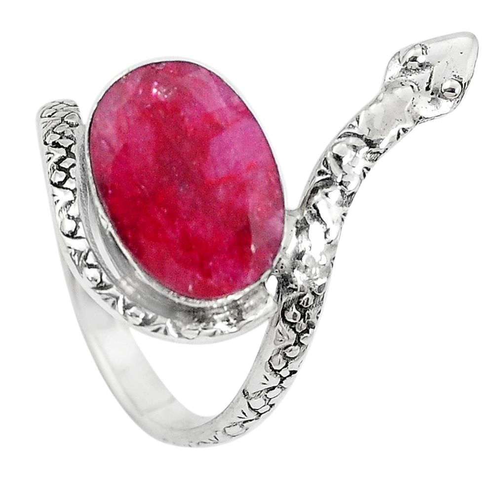 6.35cts natural red ruby 925 silver snake solitaire ring jewelry size 9.5 p29905