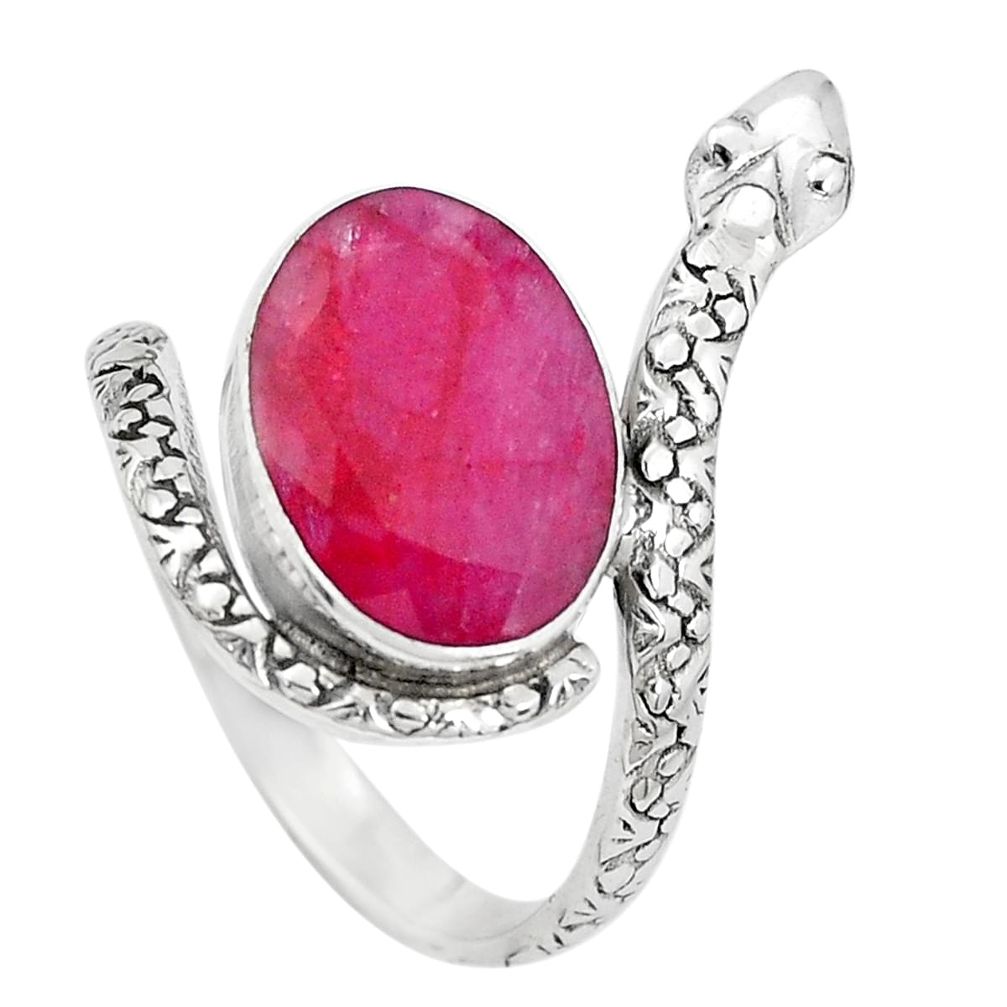 5.87cts natural red ruby 925 silver snake solitaire ring jewelry size 9.5 p29906
