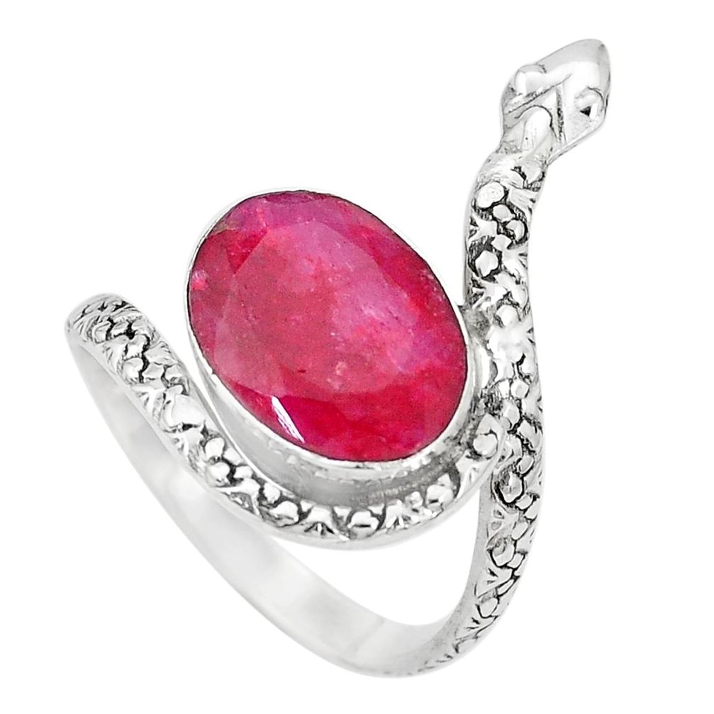6.57cts natural red ruby 925 silver snake solitaire ring jewelry size 9.5 p29907