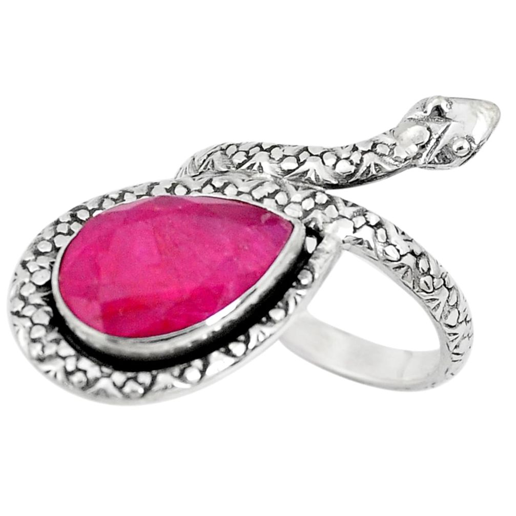 6.29cts natural red ruby 925 silver snake solitaire ring jewelry size 9 p29908