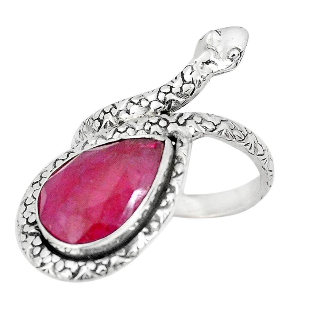 925 silver 7.03cts natural red ruby snake solitaire ring jewelry size 8 p29909