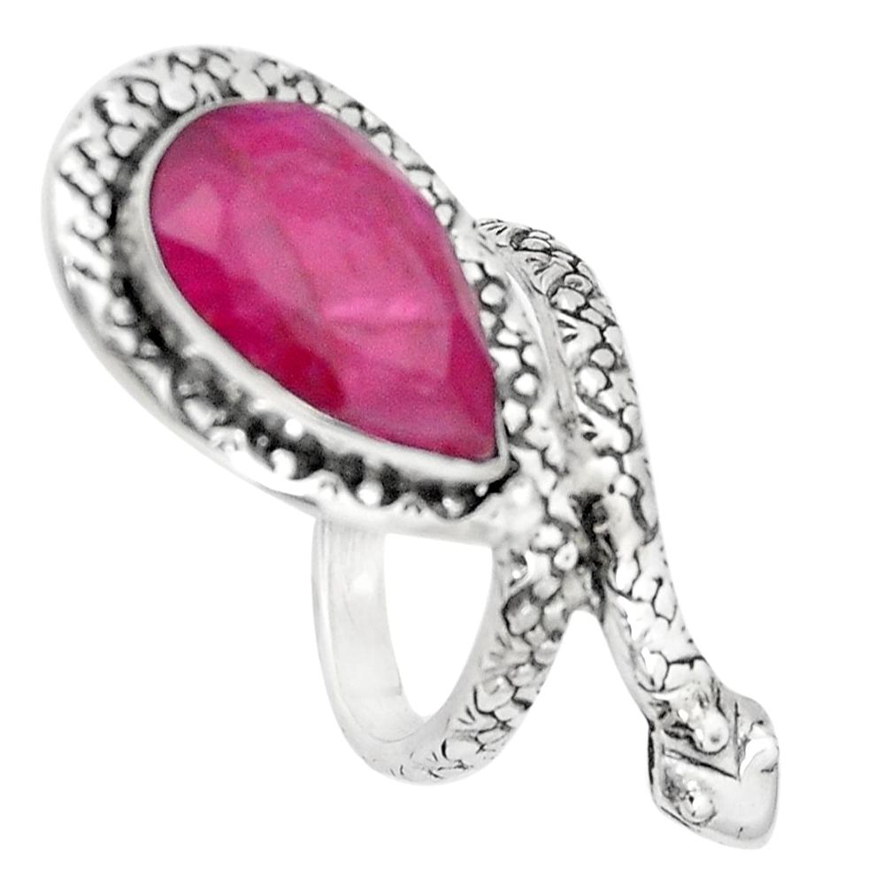7.51cts natural red ruby 925 silver snake solitaire ring jewelry size 6 p29910