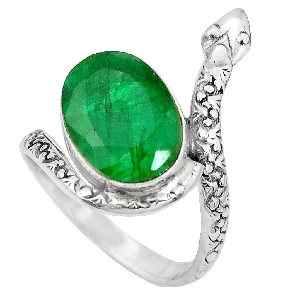 7.11cts natural green emerald 925 silver snake solitaire ring size 8.5 p29914