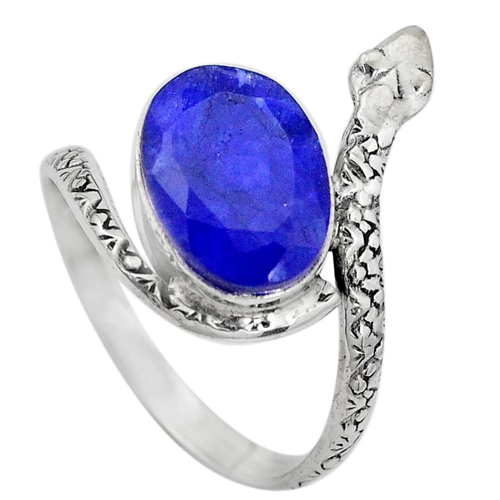6.83cts natural blue sapphire 925 silver snake solitaire ring size 10.5 p29918