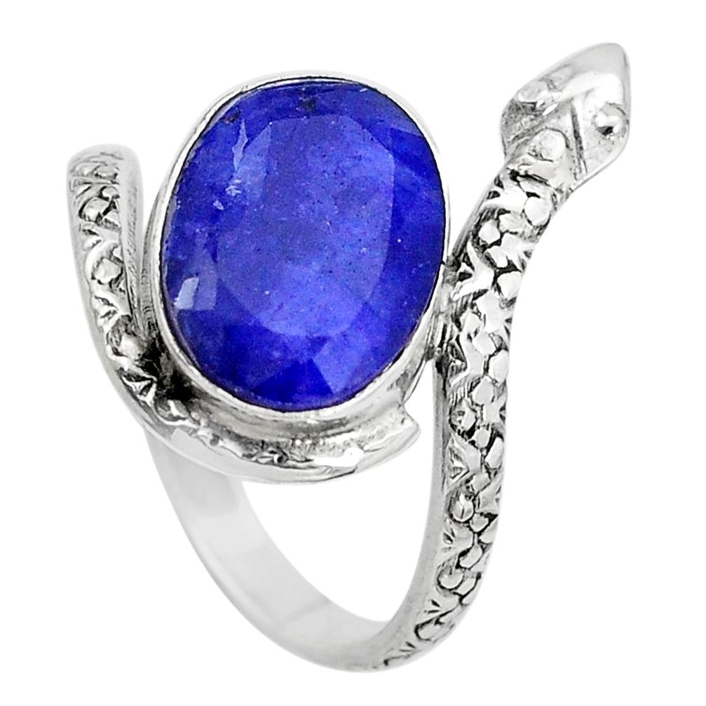 6.36cts natural blue sapphire 925 silver snake solitaire ring size 8.5 p29919