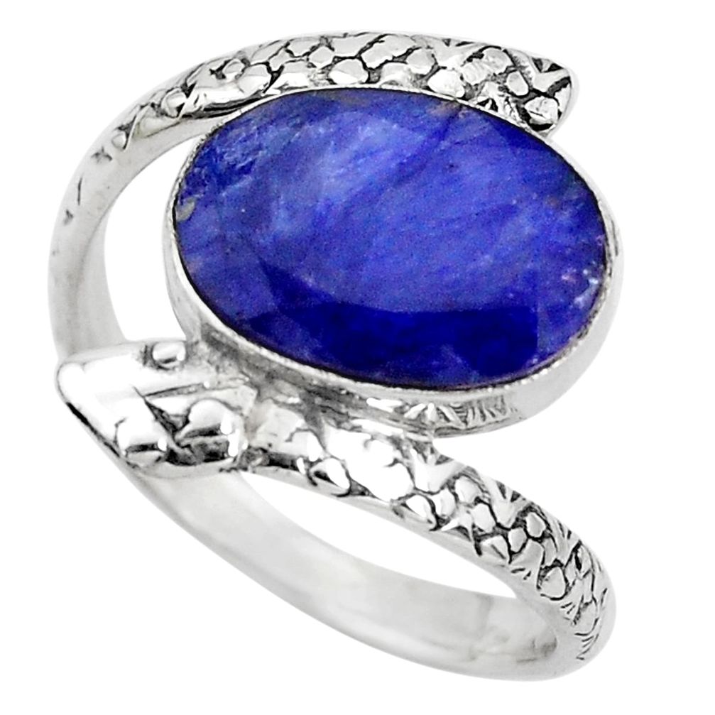 925 silver 6.27cts natural blue sapphire snake solitaire ring size 9.5 p29920