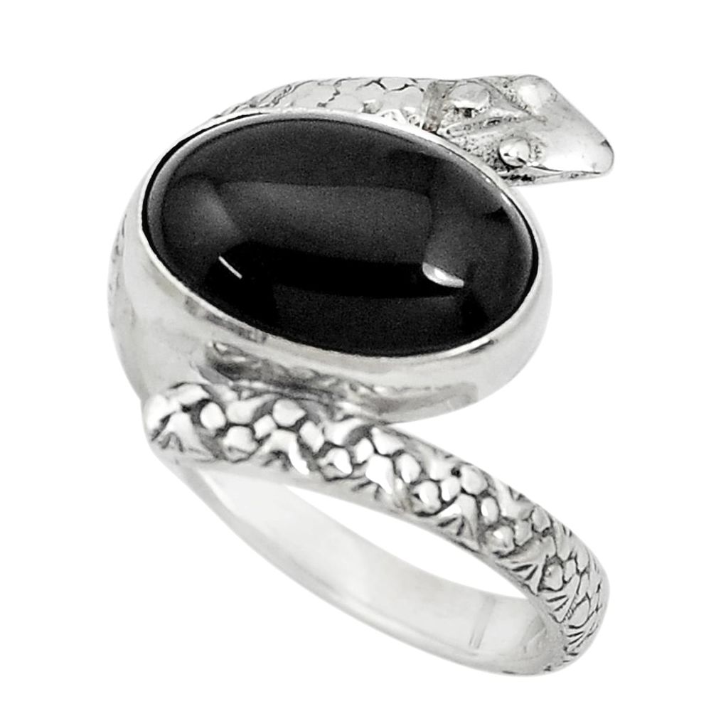 6.36cts natural black obsidian eye 925 silver snake solitaire ring size 9 p29922