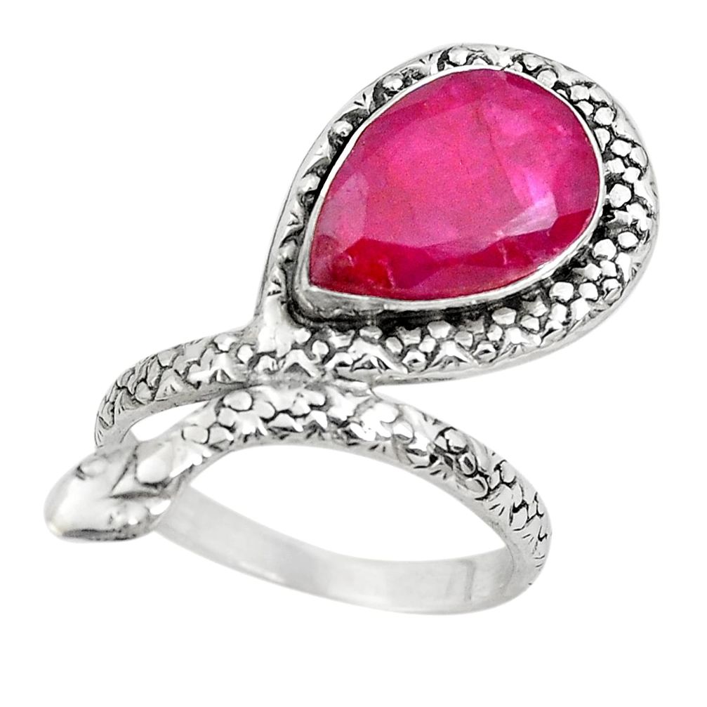 6.32cts natural red ruby 925 silver snake solitaire ring jewelry size 8.5 p29923