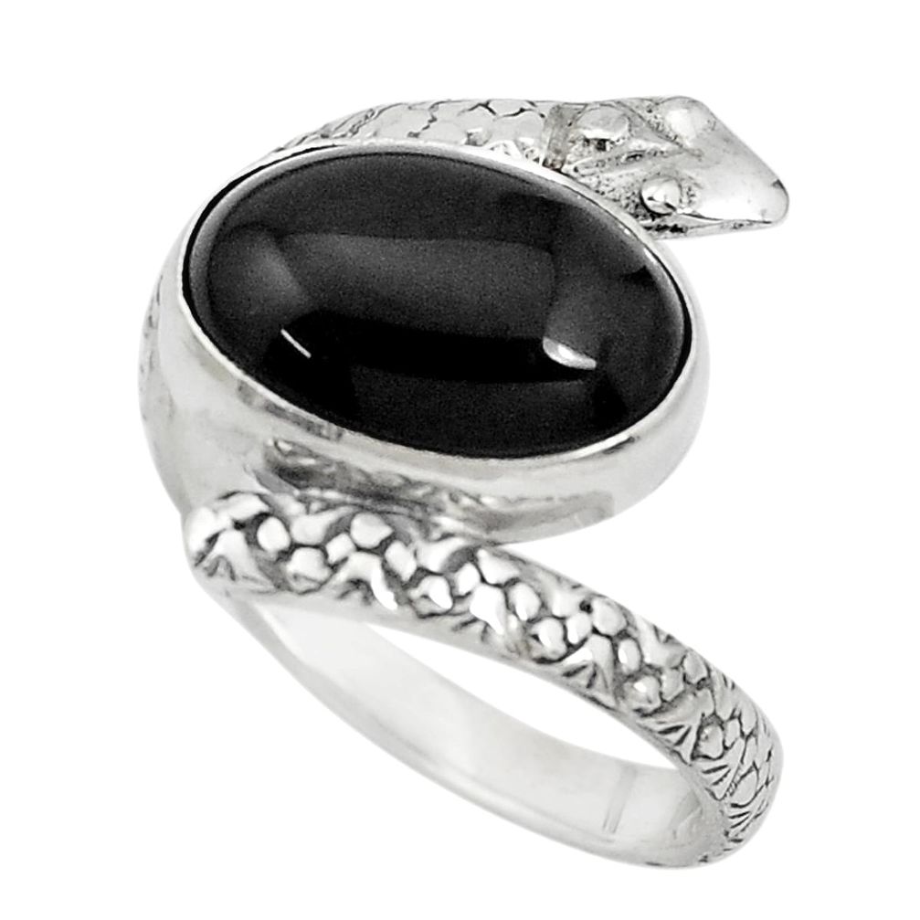 6.57cts natural black obsidian eye 925 silver snake solitaire ring size 9 p29926