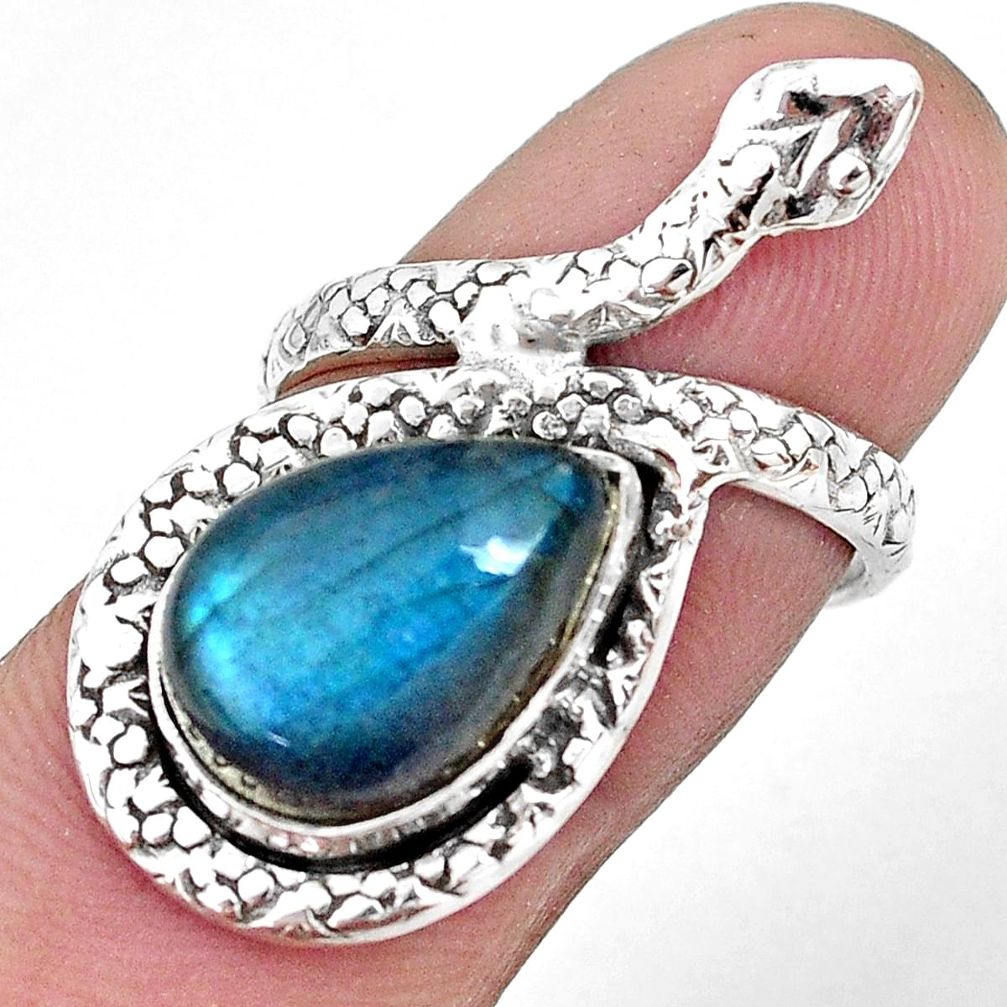 925 silver 7.12cts natural blue labradorite snake solitaire ring size 7 p29938