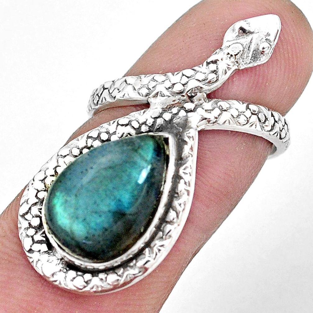 7.12cts natural blue labradorite 925 silver snake solitaire ring size 7 p29939