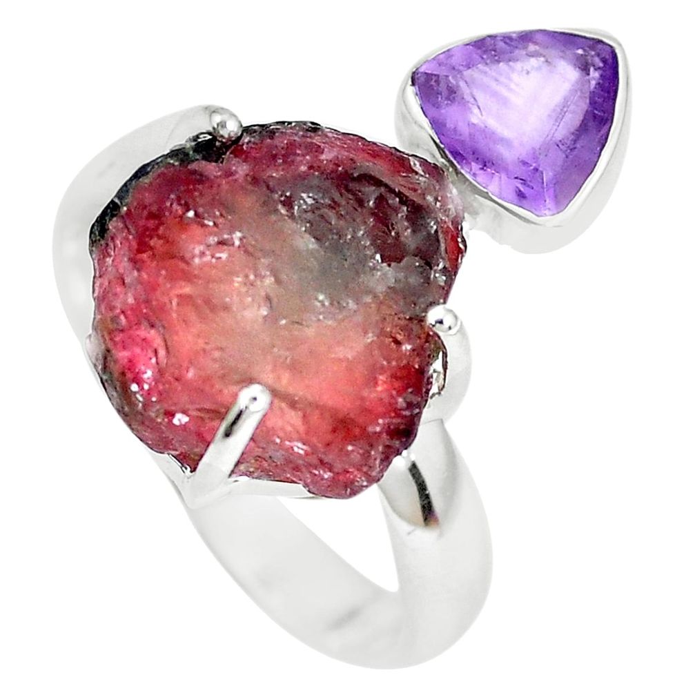 12.96cts natural watermelon tourmaline rough 925 silver ring size 9 p30083