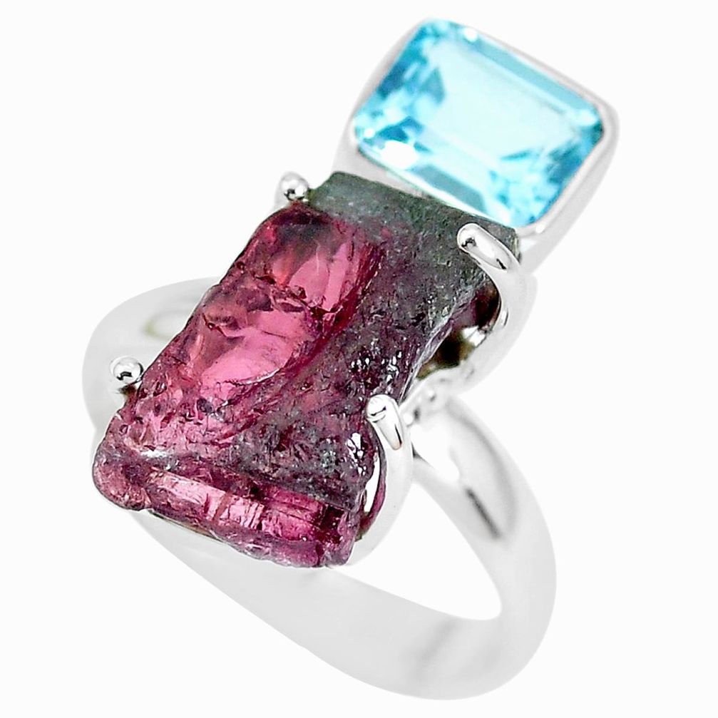 13.77cts natural watermelon tourmaline rough topaz 925 silver ring size 8 p30086
