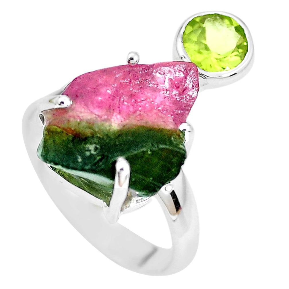 10.76cts natural watermelon tourmaline rough 925 silver ring size 7 p30102