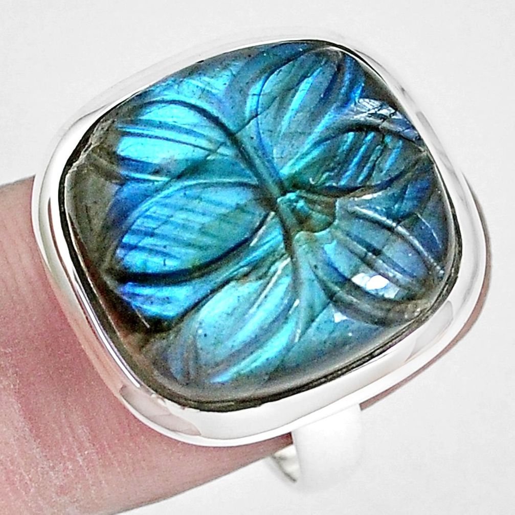 19.25cts carving natural blue labradorite 925 sterling silver ring size 8 p30273