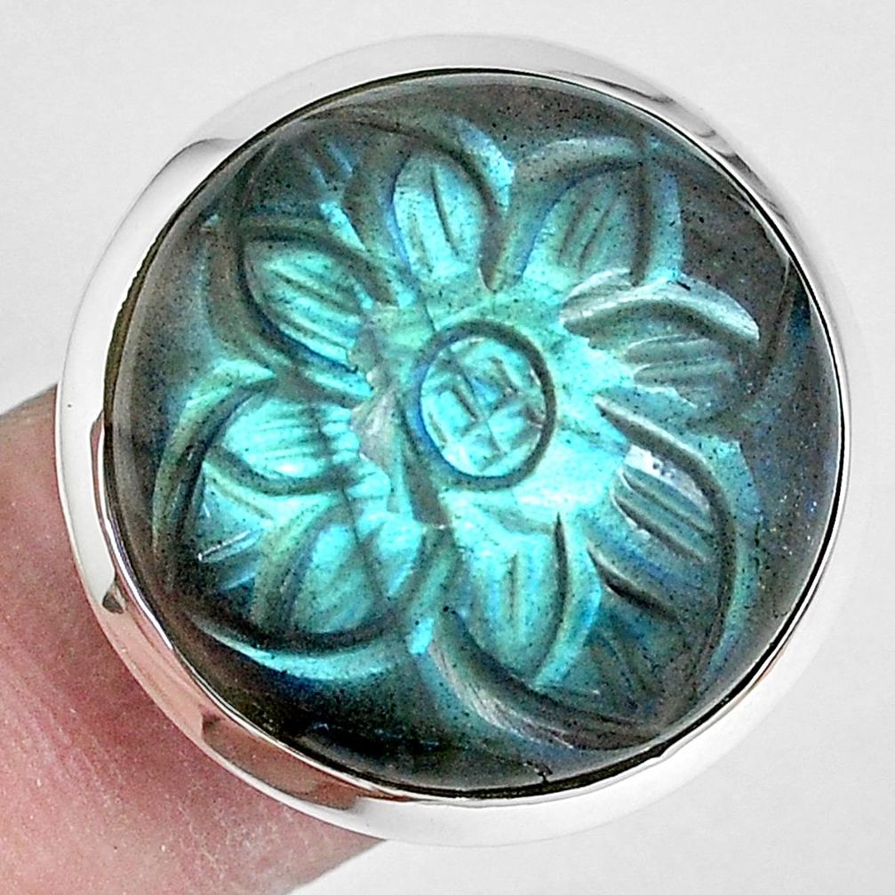 29.32cts carving natural blue labradorite 925 sterling silver ring size 9 p30277