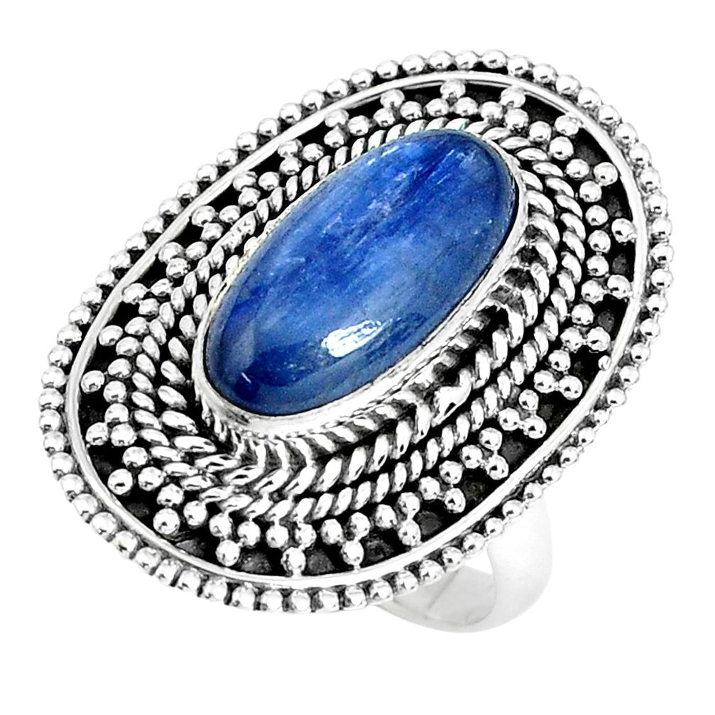 6.78cts natural blue kyanite 925 sterling silver solitaire ring size 8 p30282