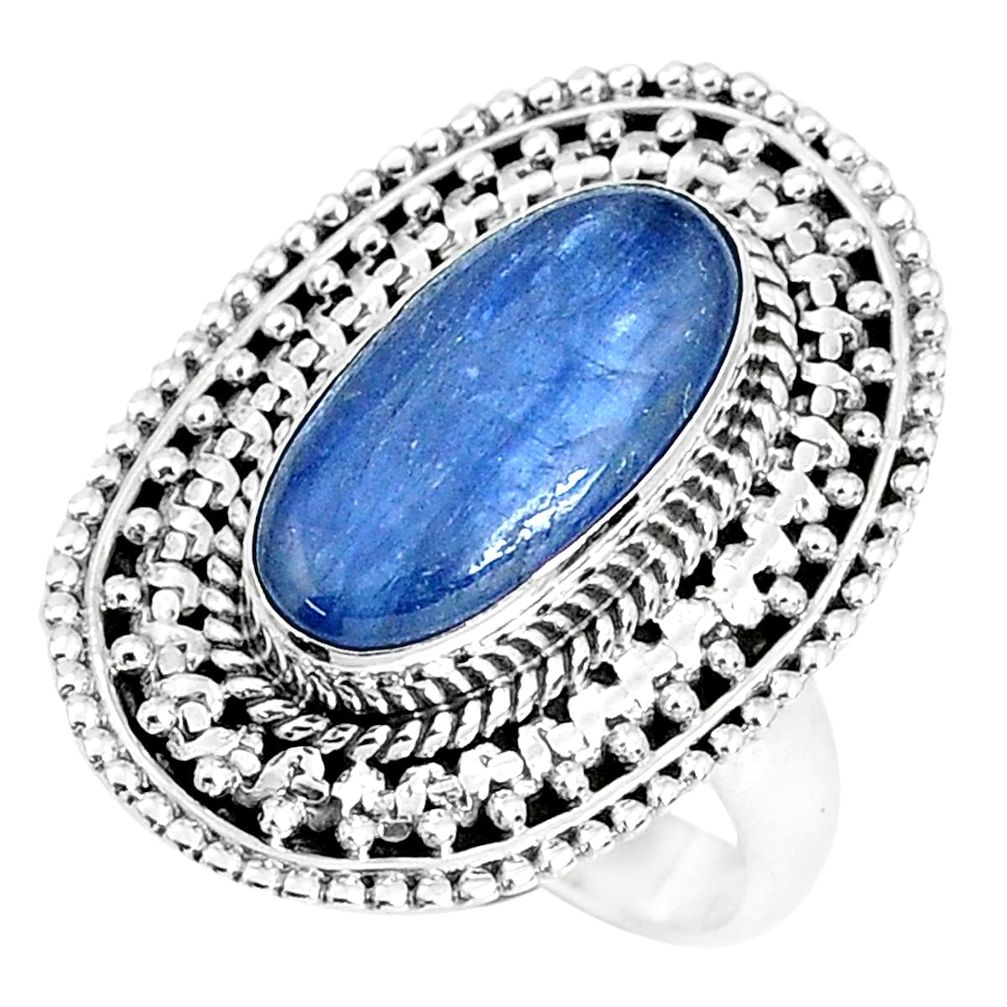 6.15cts natural blue kyanite 925 sterling silver solitaire ring size 9 p30292