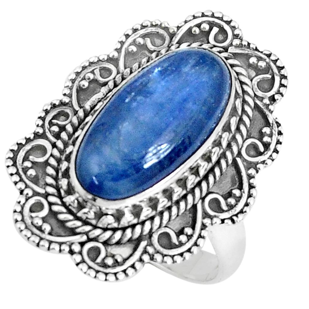 5.35cts natural blue kyanite 925 sterling silver solitaire ring size 8.5 p30296