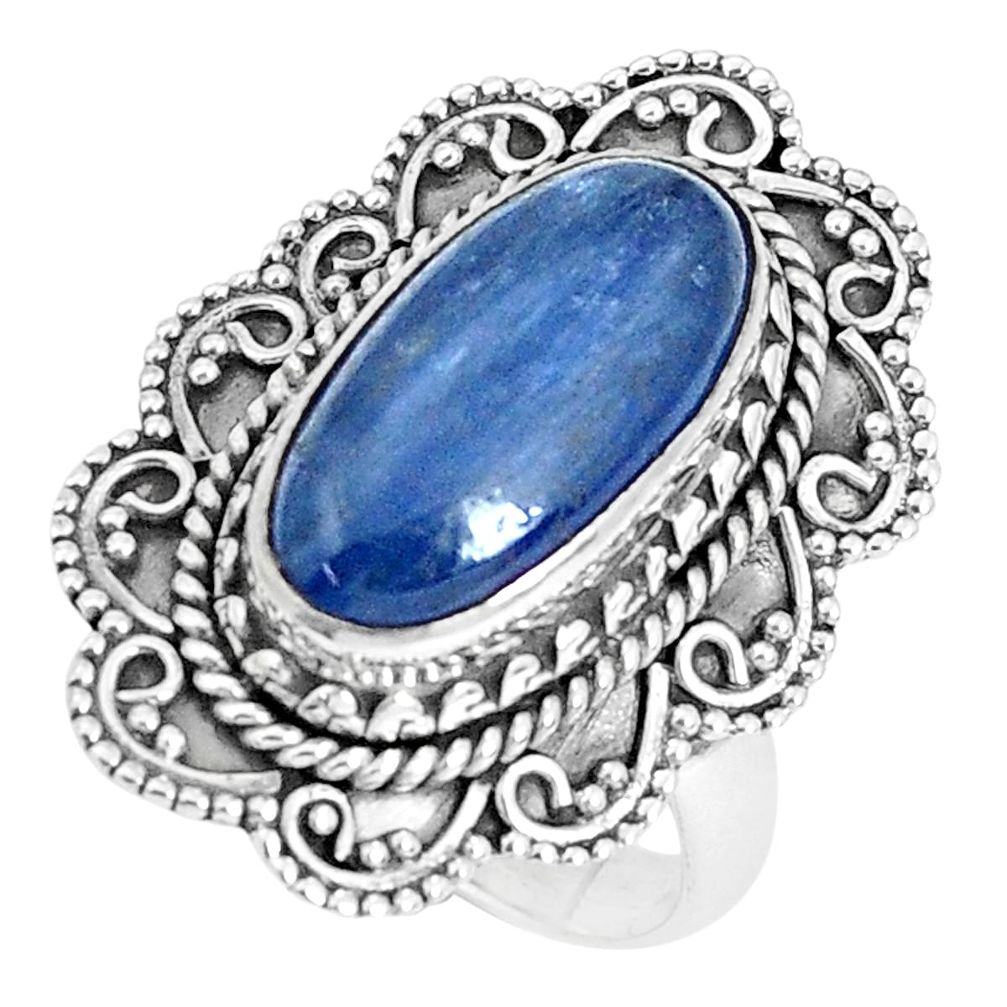 5.62cts natural blue kyanite 925 sterling silver solitaire ring size 7 p30299