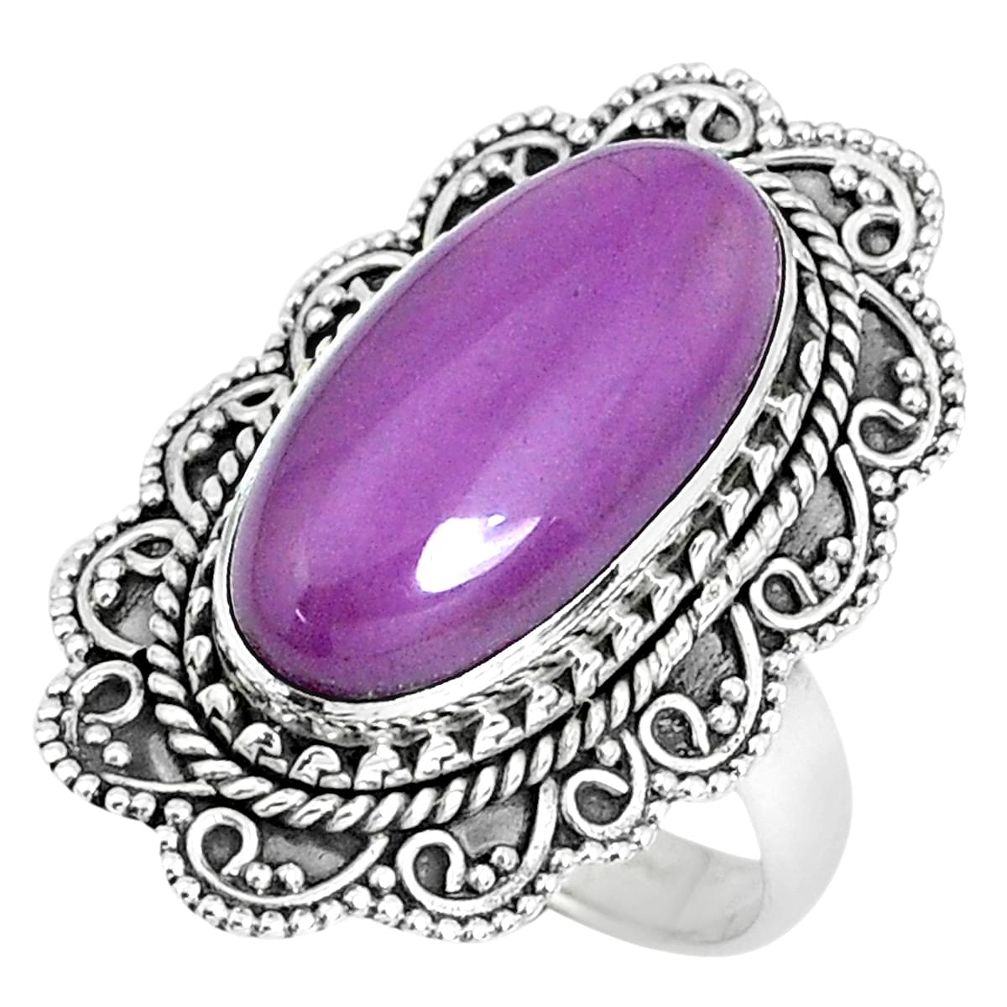 10.16cts natural purple phosphosiderite silver solitaire ring size 8.5 p30316