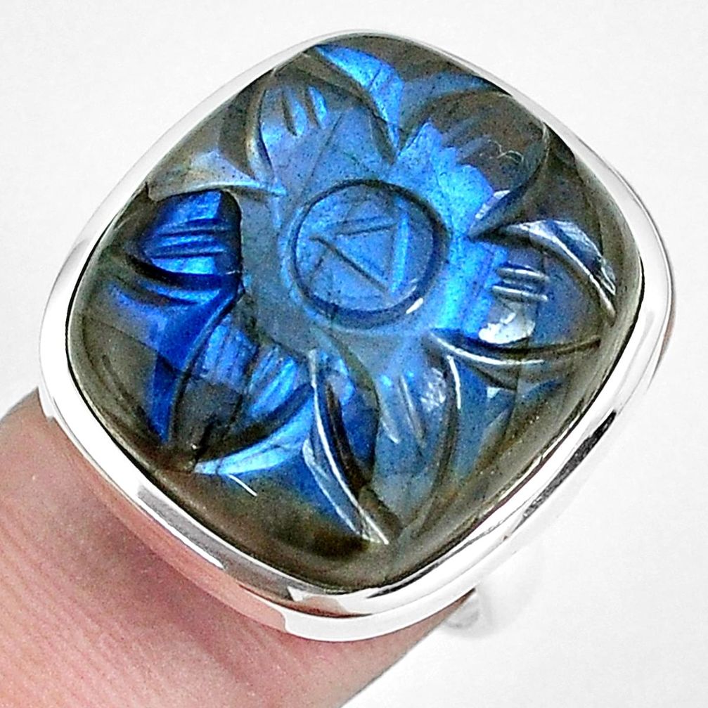 29.73cts natural blue labradorite 925 silver solitaire ring size 7 p30320