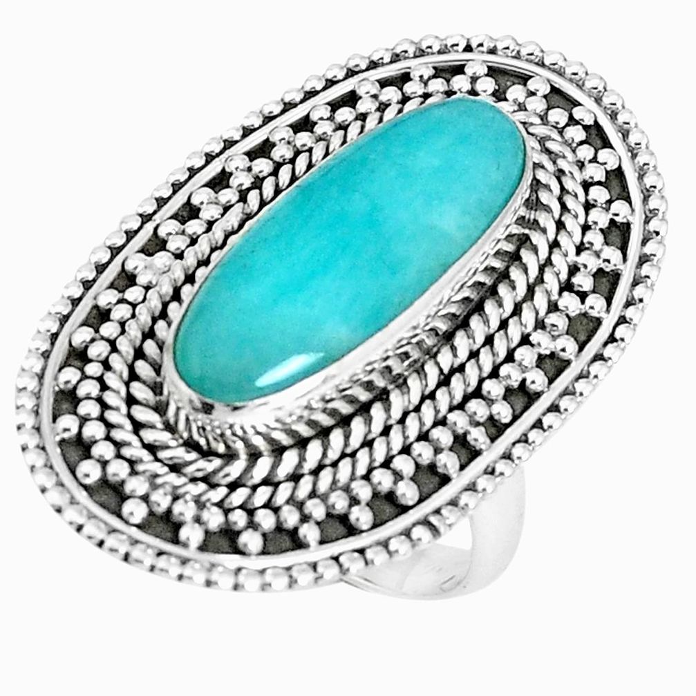 9.12cts natural green peruvian amazonite 925 silver solitaire ring size 7 p30322