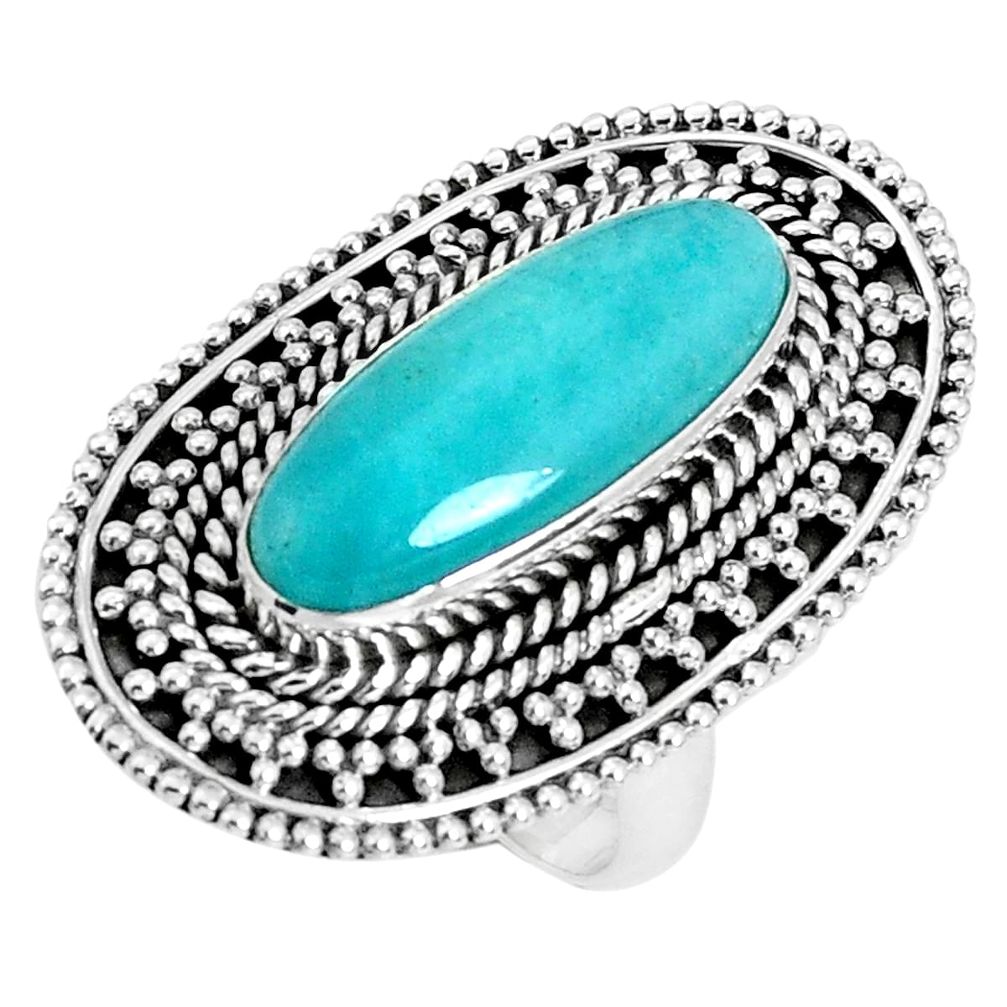 8.89cts natural green peruvian amazonite 925 silver solitaire ring size 7 p30324