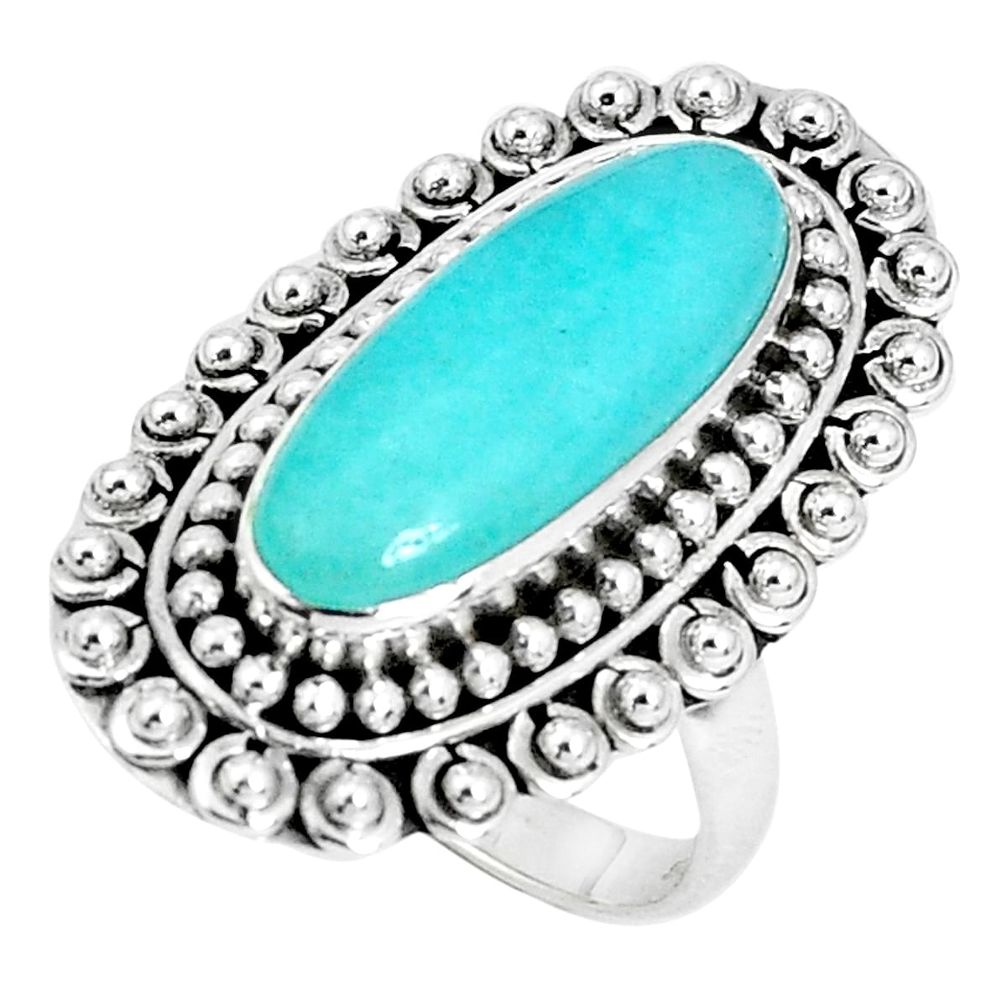 8.28cts natural green peruvian amazonite 925 silver solitaire ring size 8 p30326