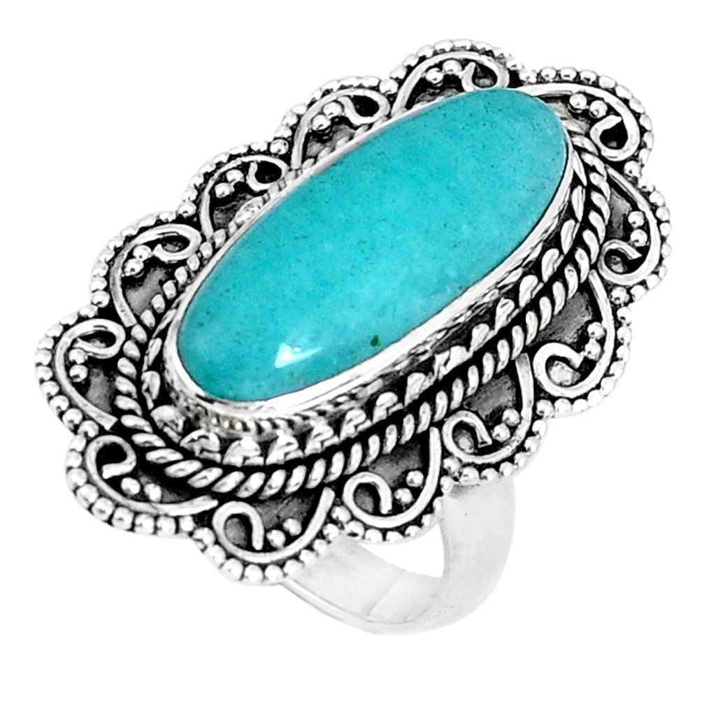 7.62cts natural green peruvian amazonite 925 silver solitaire ring size 7 p30328