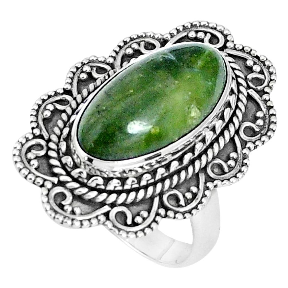 Natural green swiss imperial opal 925 silver solitaire ring size 7.5 p30334