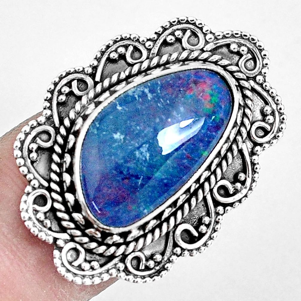 925 silver natural blue australian opal triplet solitaire ring size 6 p30349