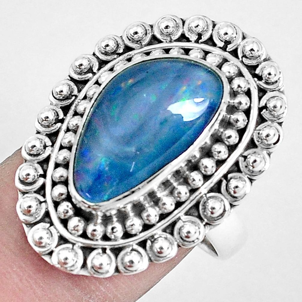 925 silver natural blue australian opal triplet solitaire ring size 8 p30357