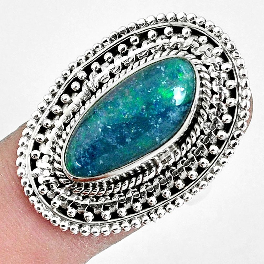 925 silver natural blue australian opal triplet solitaire ring size 6.5 p30369