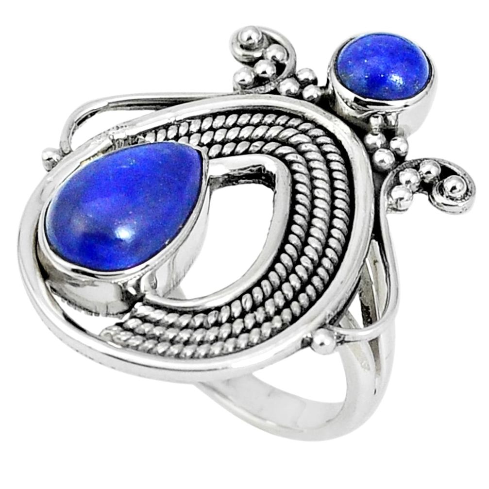 5.41cts natural blue lapis lazuli 925 sterling silver ring jewelry size 8 p30661