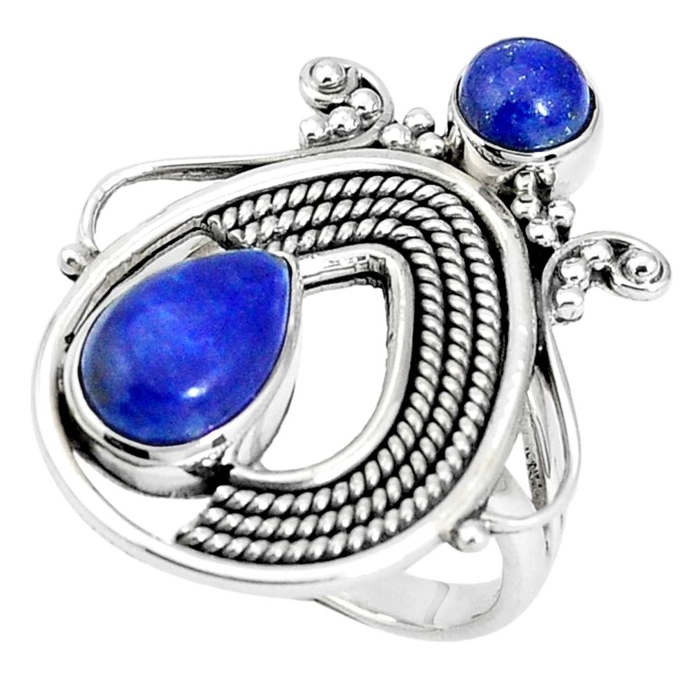 5.56cts natural blue lapis lazuli 925 sterling silver ring size 10 p30662