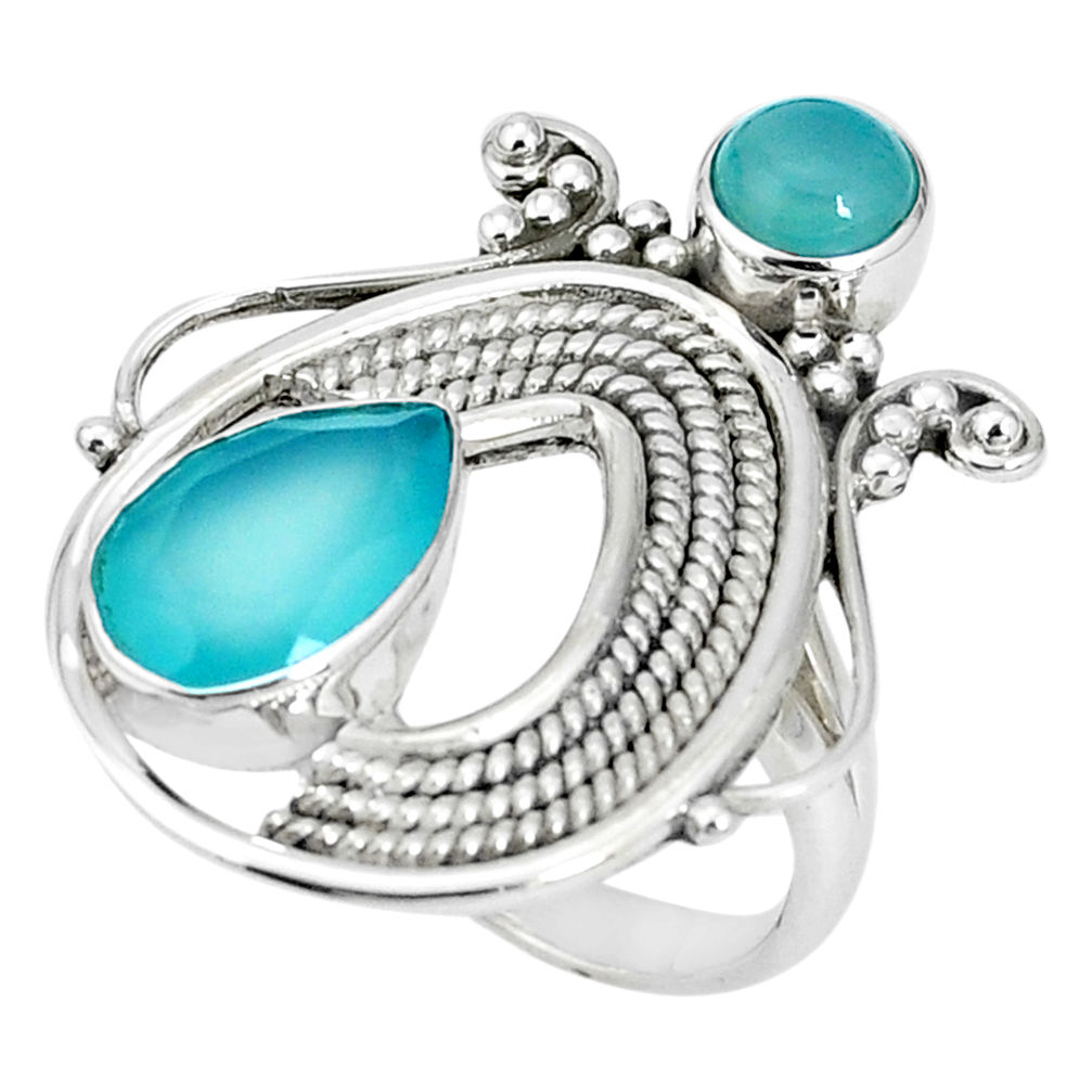 5.56cts natural aqua chalcedony 925 sterling silver ring jewelry size 8.5 p30665