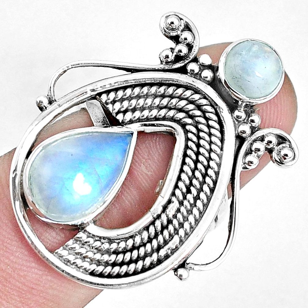 5.55cts natural rainbow moonstone 925 sterling silver ring size 6.5 p30676