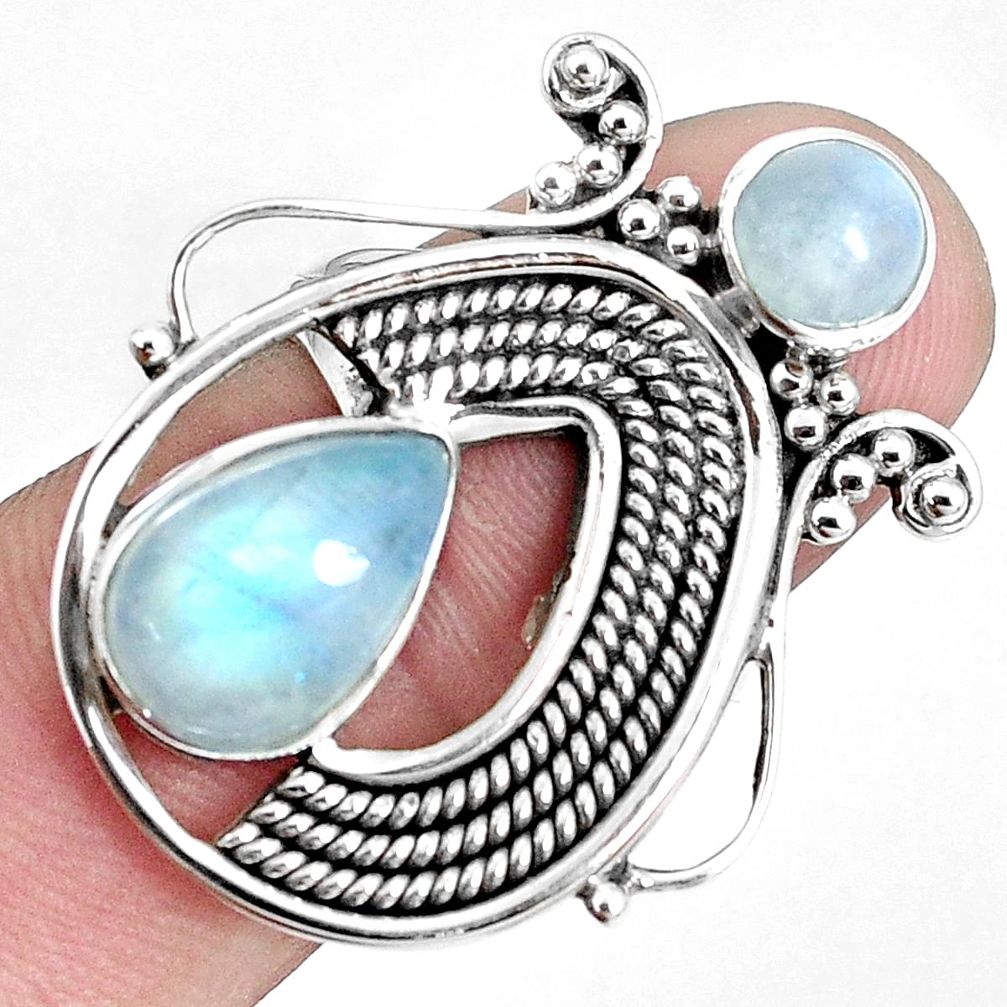 5.41cts natural rainbow moonstone 925 sterling silver ring jewelry size 7 p30677