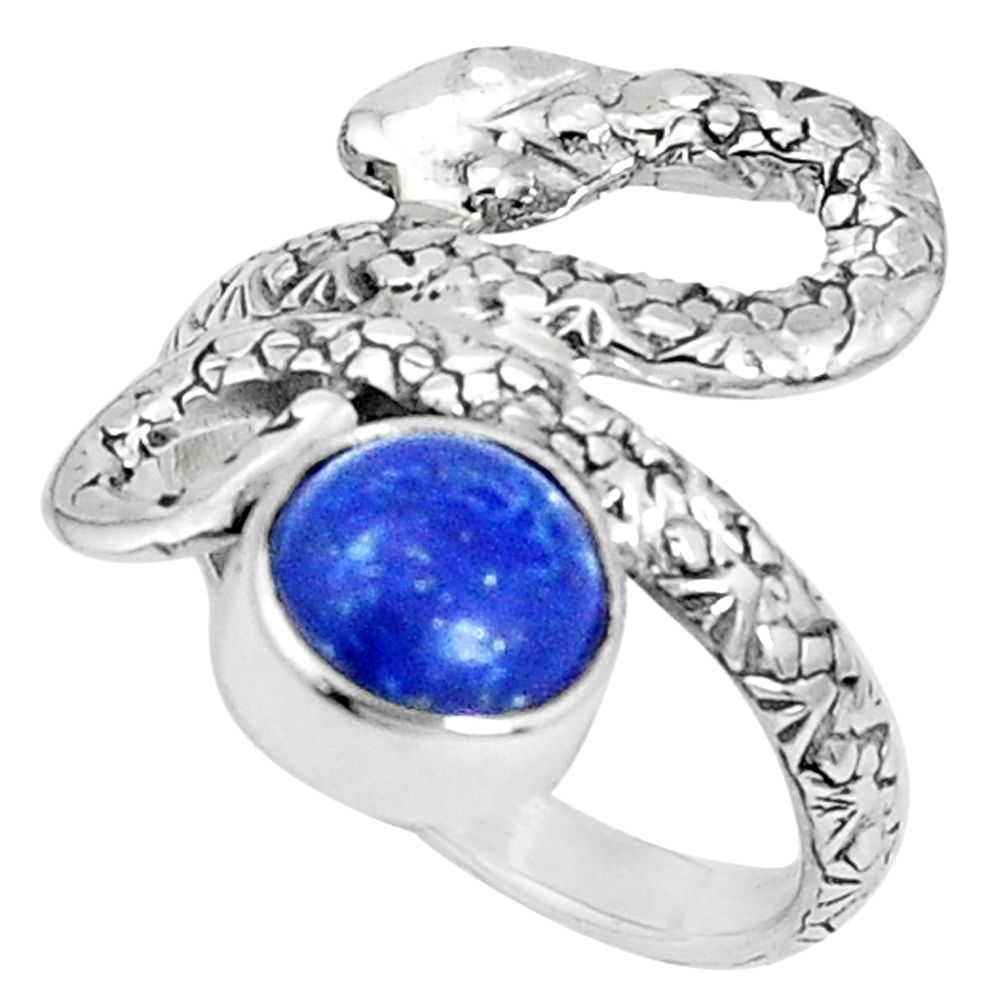 3.42cts natural blue lapis lazuli 925 sterling silver snake ring size 7 p30863