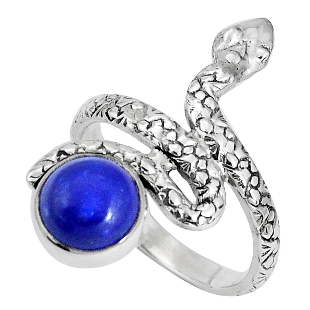 925 sterling silver 3.36cts natural blue lapis lazuli snake ring size 7.5 p30889