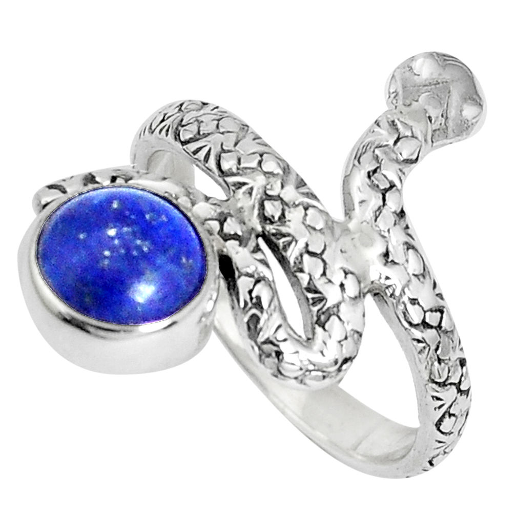 3.28cts natural blue lapis lazuli 925 sterling silver snake ring size 7 p30890